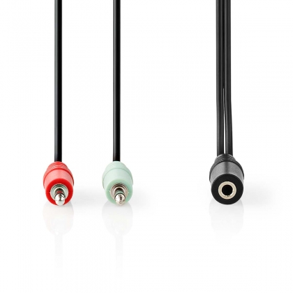 Stereo-Audiokabel | 3,5 mm Female | 2x 3,5 mm Male | Vernikkeld | 0.20 m | Rond | Zwart | Gift Box met Euro Lock