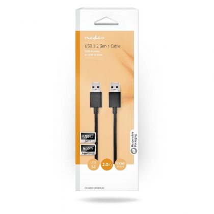 USB-Kabel | USB 3.2 Gen 1 | USB-A Male | USB-A Male | 5 Gbps | Vernikkeld | 2.00 m | Rond | PVC | Zwart | Doos