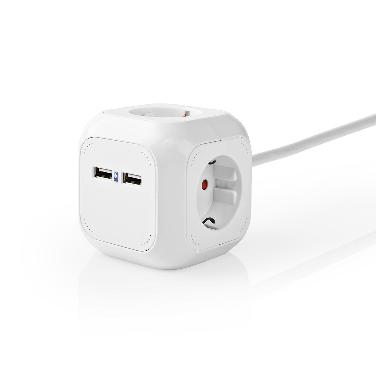 Wrok Tijdreeksen krijgen Stekkerdoos Kubus | 4-Wegs Schuko | 2x USB | 1,5 m 3x 1,5 mm² | Wit  (EXSOC415UFWT) - Rutten Elektroshop