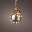 PO5508540 14cm LED kerstbal smokey aan jute touw 80cm op batterij