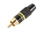 CA051Y MANNELIJKE RCA PLUG - VERGULDE STEKKER - ZWARTE BEHUIZING - GELE RING