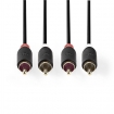 CABW24200AT30 Stereo-Audiokabel | 2x RCA Male | 2x RCA Male | Verguld | 3.00 m | Rond | Antraciet | Doos