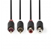 CABW24205AT20 Stereo-Audiokabel | 2x RCA Male | 2x RCA Female | Verguld | 2.00 m | Rond | Antraciet | Doos