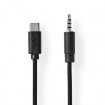 CCGB65950BK10 USB-C™ Adapter | USB 2.0 | USB-C™ Male | 3,5 mm Male | 1.00 m | Rond | Vernikkeld | PVC | Zwart | Doos