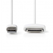 CCGP39100WT10 USB-Kabel | USB 2.0 | Apple Dock 30-pin | USB-A Male | 480 Mbps | Vernikkeld | 1.00 m | Rond | PVC | Wit | Polybag