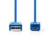 CCGP60410BU10 USB-Kabel | USB 2.0 | USB-A Male | USB Micro-B Male | 480 Mbps | Vernikkeld | 1.00 m | Plat | PVC | Blauw | Polybag