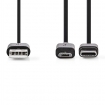 CCGP60610BK10 2-in-1-Kabel | USB 2.0 | USB-A Male | USB Micro-B Male / USB-C™ Male | 480 Mbps | 1.00 m | Vernikkeld | Rond | PVC | Zwart | Envelop