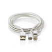 CCTB60620AL10 3-in-1-Kabel | USB 2.0 | USB-A Male | Apple Lightning 8-Pins / USB Micro-B Male / USB-C™ Male | 480 Mbps | 1.00 m | Verguld | Rond | PVC | Aluminium | Cover Window Box