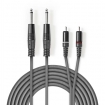 COTH23320GY30 Stereo-Audiokabel | 2x 6,35 mm Male | 2x RCA Male | Vernikkeld | 3.00 m | Rond | Donkergrijs | Kartonnen Sleeve