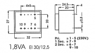 1120018M INGEGOTEN TRANSFORMATOR 1.8VA 1 x 12V / 1 x 0.150A