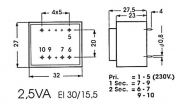 1060025M INGEGOTEN TRANSFORMATOR 2.5VA 1 x 6V / 1 x 0.417A