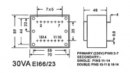 1180300M INGEGOTEN TRANSFORMATOR 30VA  1 x 18V / 1 x 1.667A