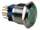 R2000G DRUKKNOP - PLAT - ROESTVRIJ STAAL - DPST 1NO 1NC - GROENE RING
