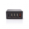 WCPD30W120BK Oplader | Snellaad functie | PD3.0 30W / QC3.0 | 2x 3,0 A / 3x 2,4 A A | Outputs: 5 | USB-C™ / 4x USB-A | Geen Kabel Inbegrepen | 63 W | Automatische voltage selectie
