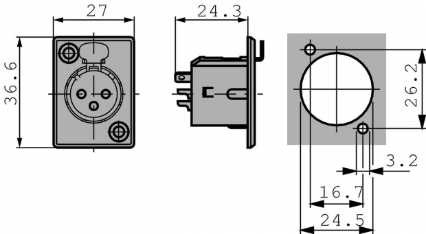 XLR Panel-mount female receptacle 4 N/A P soldeer connectie Vernikkeld
