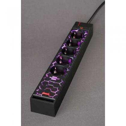 Gaming stekkerdoos GSL 05 5-voudig met 2 USB-laadfuncties 1,5m H05VV-F3G1.5 TYPE F