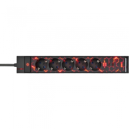 Gaming stekkerdoos GSL 05 5-voudig met 2 USB-laadfuncties 1,5m H05VV-F3G1.5 TYPE F