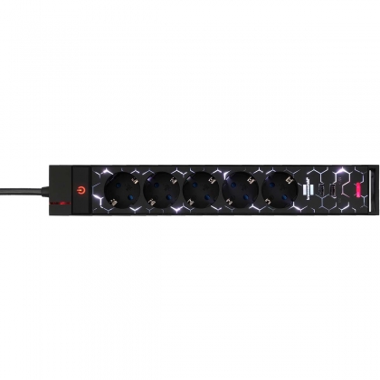 Gaming stekkerdoos GSL 05 5-voudig met 2 USB-laadfuncties 1,5m H05VV-F3G1.5 TYPE F