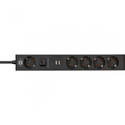 5-voudige stekkerdoos met USB Power Delivery voor snel opladen (1x oplader type C, 2x USB 2,4 A, 1,5m kabel, met schakelaar)