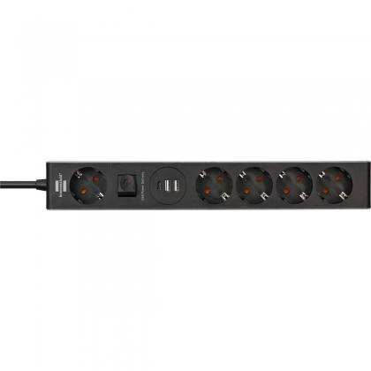 5-voudige stekkerdoos met USB Power Delivery voor snel opladen (1x oplader type C, 2x USB 2,4 A, 1,5m kabel, met schakelaar) TYPE F