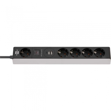 5-voudige stekkerdoos met USB Power Delivery voor snel opladen (1x oplader type C, 2x USB 2,4 A, 1,5m kabel, met schakelaar) TYPE F