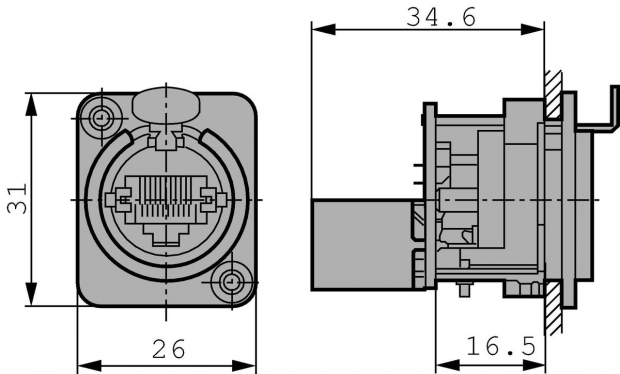 NEUTRIK RJ45 CHASSISDEEL NETWERKAANSLUITING