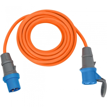 CEE Verlengkabel 10 m (Camping Verlengsnoer H07RN-F 3G2,5 in oranje met CEE-stekker en koppeling met afdichtdop voor permanent gebruik buitenshuis )