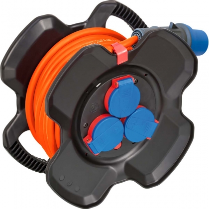CEE Kabelhaspel van speciaal rubbermengsel (10 m kabel in oranje, Camping Kabelhaspel voor permanent buitengebruik IP44, 2x CEE-Contactdozen, 3x Contactdozen )