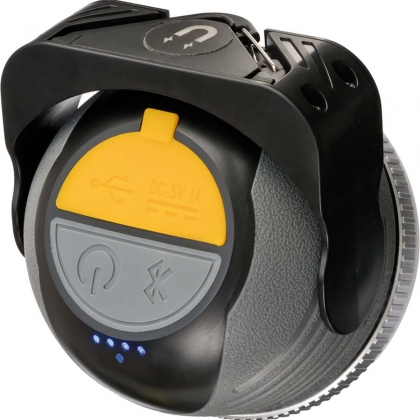 Oplaadbare LED Buitenlamp OLI 310 AB met Bluetooth®-luidspreker (Campinglamp met magneet en haak / Caravan Lamp voor buiten met luidspreker 1x 3W, oplaadbaar en incl. USB powerbank)