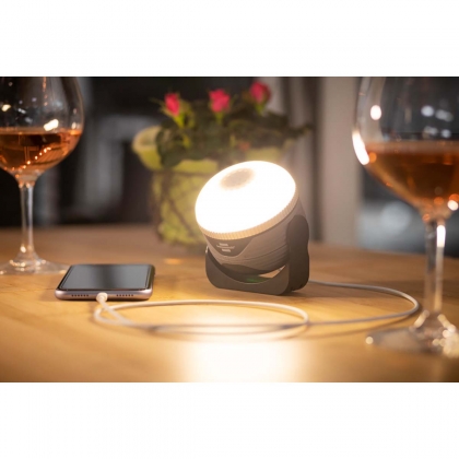 Oplaadbare LED Buitenlamp OLI 310 AB met Bluetooth®-luidspreker (Campinglamp met magneet en haak / Caravan Lamp voor buiten met luidspreker 1x 3W, oplaadbaar en incl. USB powerbank)