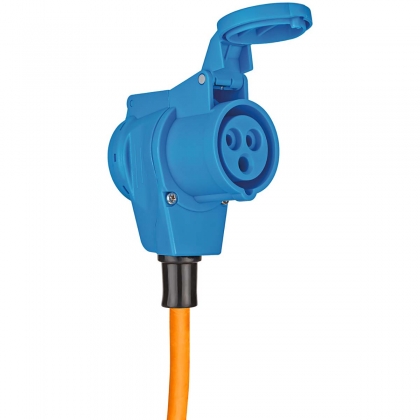 CEE-kabelhaspel met 23+2m RN-Kabel in oranje (camping kabelhaspel met CEE-hoekkoppeling incl. Stekkerdoos + CEE-stekker, voor buitengebruik)