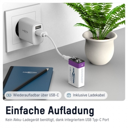 LITHIUM 9V 400MAH USB-C HERLAADBAAR