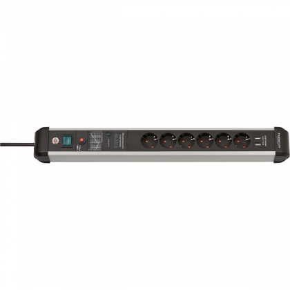 Premium-Protect-Line 60.000A stekkerdoos met overspanningsbeveiliging en USB 6-voudig 3m H05VV-F 3G1,5
