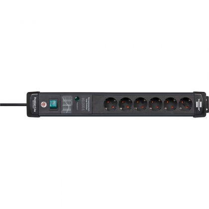 Premium-Line 60.000A stekkerdoos met overspanningsbeveiliging 6-voudig zwart 3m H05VV-F 3G1,5