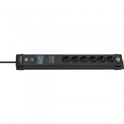 Premium-Line 60.000A stekkerdoos met overspanningsbeveiliging 6-voudig zwart 3m H05VV-F 3G1,5