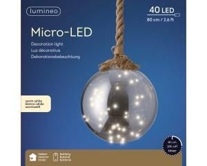 20cm LED kerstbal smokey aan jute touw 80cm op batterij