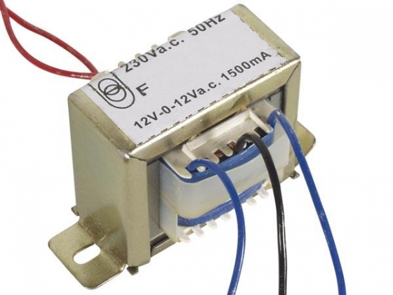 OPEN-CHASSIS TRANSFORMATOR 36 VA 2 x 12 V~ 1500 mA max.