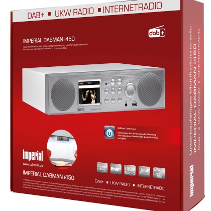 DABMAN i450 Hybride Stereo Radio DAB+ / FM / Internet /Bluetooth Wit-Zilver