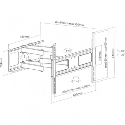 TV-MUURBEUGEL - 37"-70" (94-178 cm) - max. 50 kg - FULL MOTION