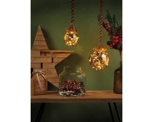 14cm LED kerstbal smokey aan jute touw 80cm op batterij