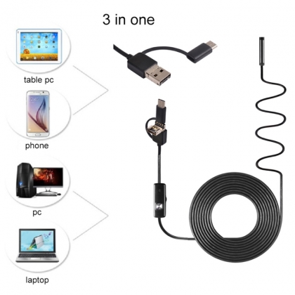 3 in 1 Android HD Endoscope / inspectiecamera IP67 Waterproof USB-C / Micro USB / USB