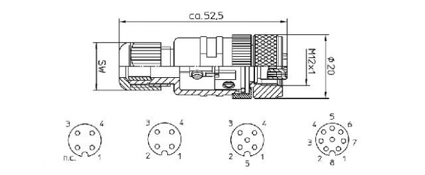 4-polige M12 Connector female met schroefaansluiting - SW15