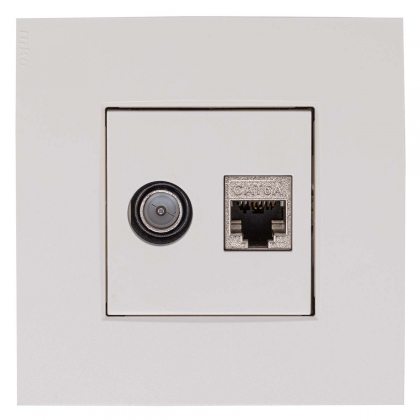 EDB02 CDN Coax TV /Data RJ45 stopcontact,incl. centraalplaat en afdekrand 9010 Niko ,Telenet /VOO