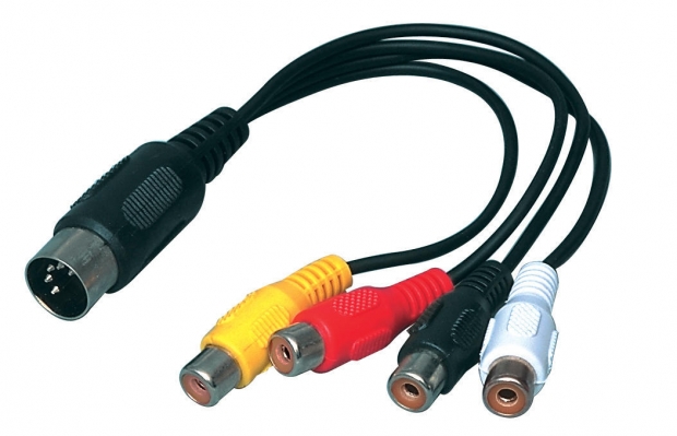 Audio / video kabel 5p DIN steker - 4x tulp kontra steker 0.20 m