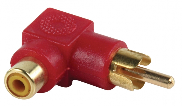 Stereo-Audio-Adapter 90° Haaks RCA Male - RCA Female Rood