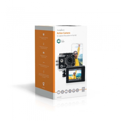 Action Cam | 1 Scherm | 1080p@30fps | 12 MPixel | Waterbestendig tot: 30.0 m | 90 min | Wi-Fi | App beschikbaar voor: Android™ / IOS | Mounts inbegrepen | Zwart