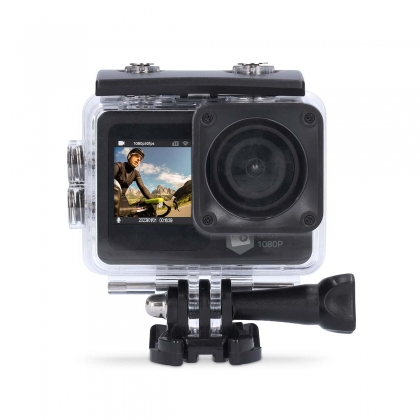 Action Cam | Dubbel scherm | 1080p@30fps | 12 MPixel | Waterbestendig tot: 30.0 m | 70 min | Wi-Fi | App beschikbaar voor: Android™ / IOS | Mounts inbegrepen | Zwart