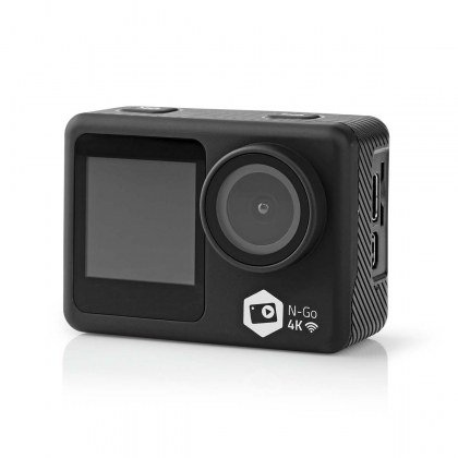 Action Cam | Dubbel scherm | 4K@30fps | 16 MPixel | Waterbestendig tot: 30.0 m | 90 min | Wi-Fi | App beschikbaar voor: Android™ / IOS | Mounts inbegrepen | Zwart