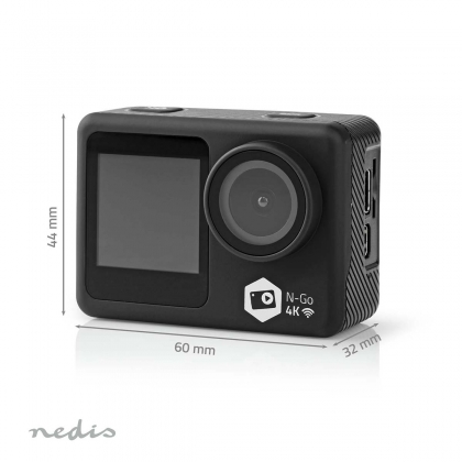 Action Cam | Dubbel scherm | 4K@30fps | 16 MPixel | Waterbestendig tot: 30.0 m | 90 min | Wi-Fi | App beschikbaar voor: Android™ / IOS | Mounts inbegrepen | Zwart
