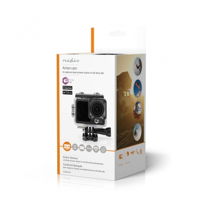 Action Cam | Dubbel scherm | 4K@30fps | 16 MPixel | Waterbestendig tot: 30.0 m | 90 min | Wi-Fi | App beschikbaar voor: Android™ / IOS | Mounts inbegrepen | Zwart